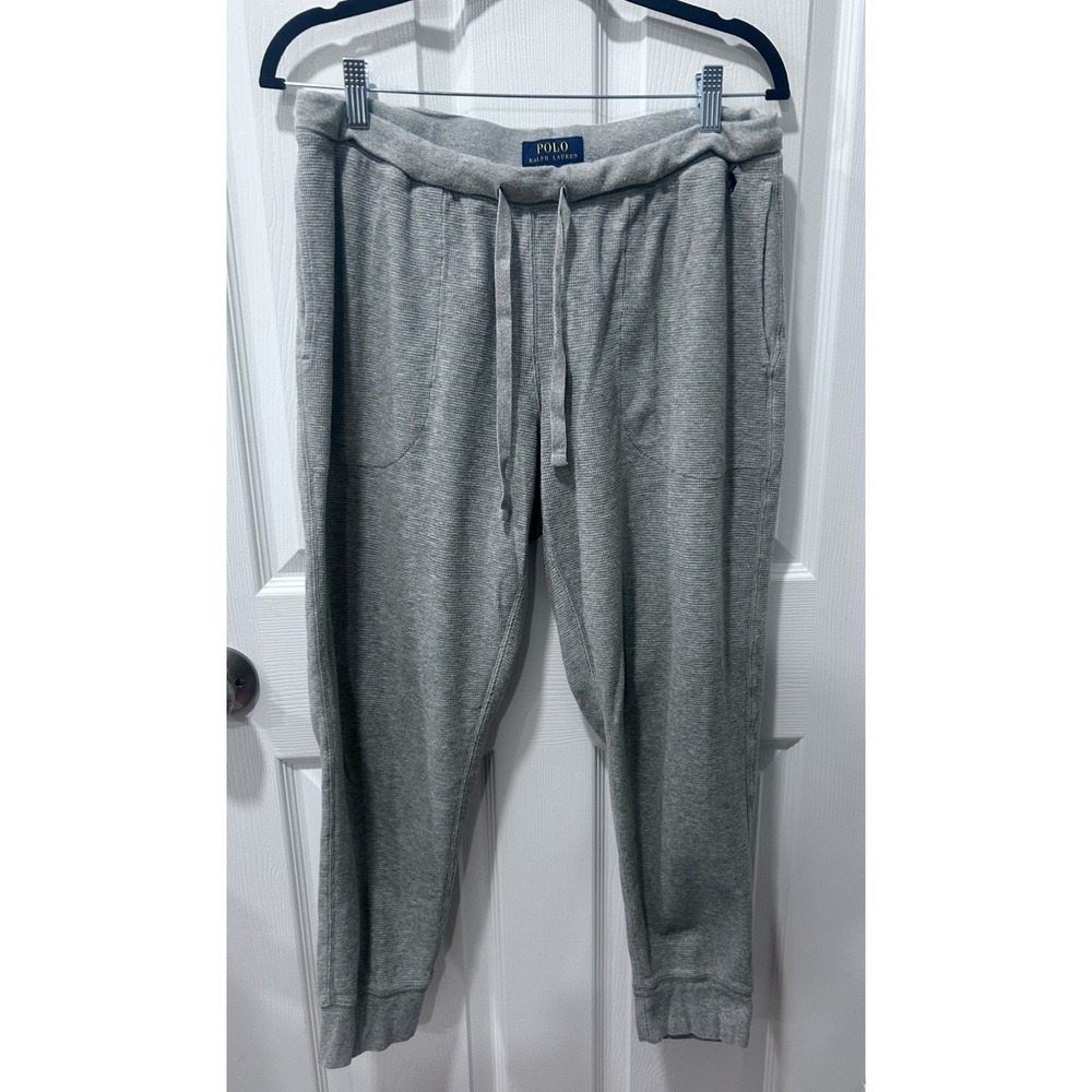 Polo Ralph Lauren Womens Sz Large Waffle Knit Joggers Gray Athleisure Comfort